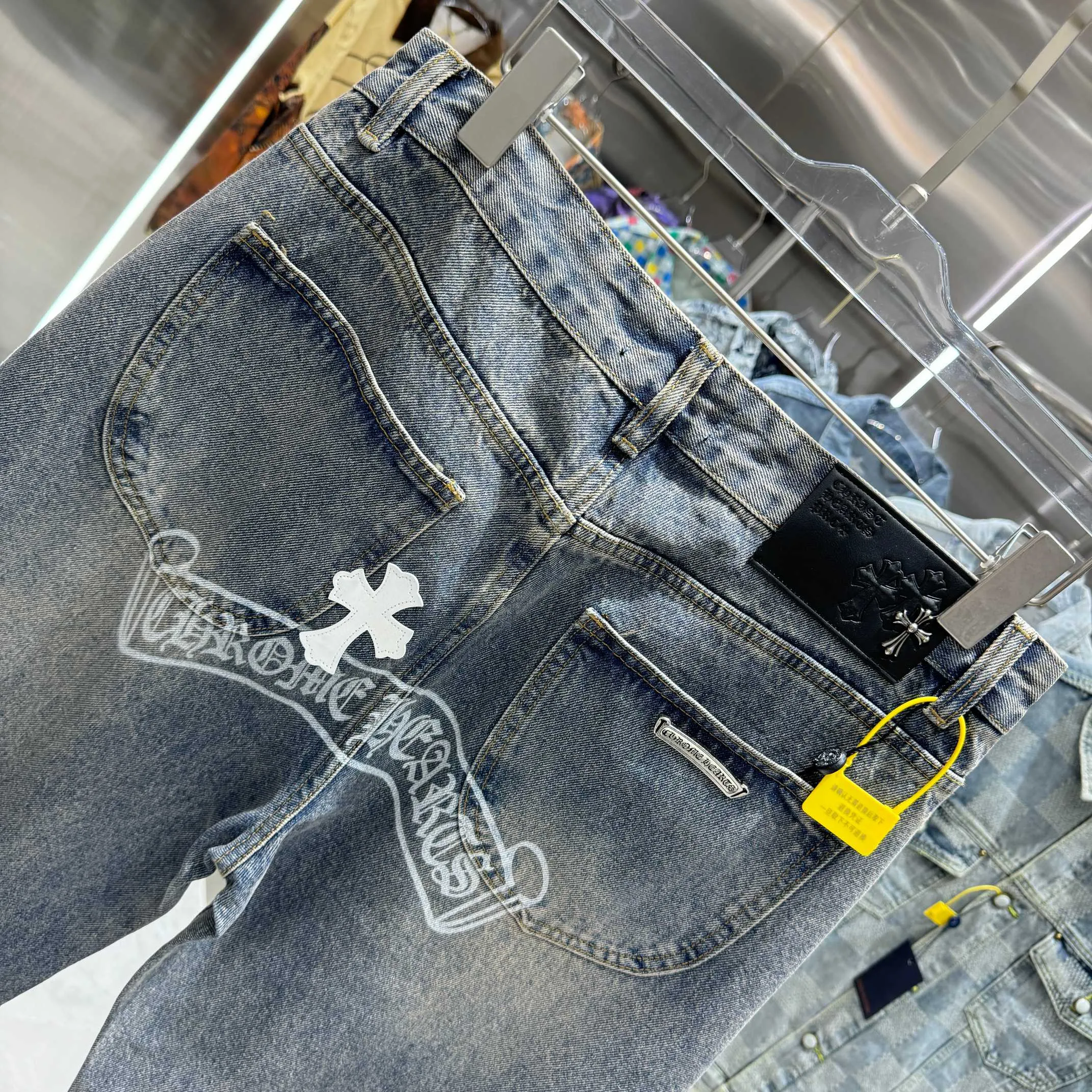 🅿️270 Crow Heart Cross logo + printed logo jeans 2025 latest product, original goods, washed casual jeans, imported original washed stretch fabric, comfortable and elastic, original hardware accessories decorated with logo, super correct version, extremely high grade, counter quality, fashionable and stylish upper body. The printing adopts imported foam printing, customized buttons, YKK zippers. The complete set of accessories is customized by molding. Color: blue Size: S-XXL 28 30 32 34 36 code